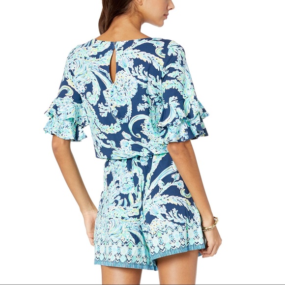 LILLY PULITZER Lula Romper High Tide Navy Scuba Doo Engineered Shorts Romper - Picture 5 of 13